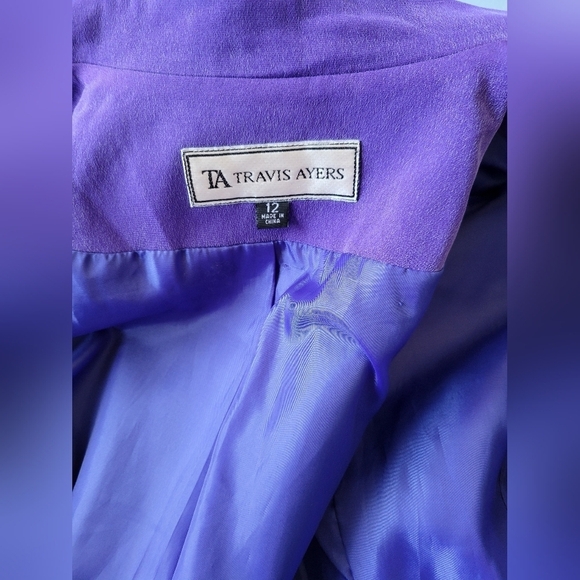 Travis Ayers Silk Purple Padded Shoulder Blazer Size 12 - Picture 6 of 11